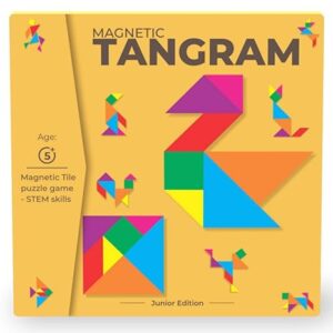 Tangram Brain-Booster Puzzle - Magnetic Puzzle for Kids, Educational Travel Toys for Kids 5 Years & Above, Gift for Boys Girls, Magnetic Tangram Junior