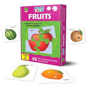 Bright Brain Fruits 48 Piece Paper Jigsaw Puzzle For Preschoolers, Educational Toy For Learning Fruits, Gifts For Kids Ages 3 To 6 By Majestic Book Club,Multicolor