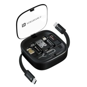 Portronics Snapcase 2 60W Multifunctional Fast Charging Data Cable Kit With Retractable Cable, Conversion Set USB A & Type C to Male Micro/Lightning,Sim Storage,Sim Eject Pin