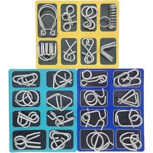 PLUSPOINT Brain Teasers Metal Wire Puzzle IQ Mental Puzzle Toys for Gifts, Party Favors, Prizes, Disentanglement Puzzle Unlock Interlock Toys IQ Puzzle Brain Teaser (24 Pc New)