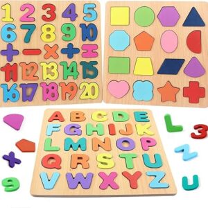 Wooden Learning Educational Board for Kids, Puzzle Toys for 2+ Years Old Boys & Girls Educational Toys for Toddlers & Preschoolers, ABCD for Kids(Alphabets, Numbers & Shapes)