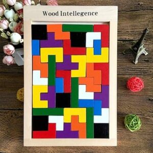 JABA'S Wooden Tetris Puzzle Brain Teaser Toy Colorful Jigsaw Game Montessori Intelligence Educational Gift for Baby- Toddlers, Kids 2-6 Years Old Boys Girls - 40 Pcs, Multi Color