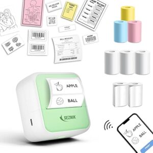 SEZNIK Mini Printer, Inkless, Thermal, Bluetooth, Portable Printer, Compatible Android, iOS Mobile. 1 Year Warranty (MiniX-Green)
