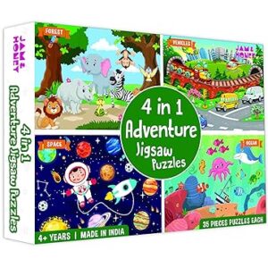 Amazon Brand - Jam & Honey 4 in 1 Adventure - Puzzles for Kids | 35-Piece Puzzles | Educational Toy for Cognitive Development | Vibrant Colors