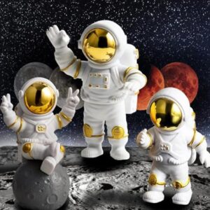 VRB DecTM 3Pcs Astronaut Figurine Spaceman Statue Ornament Toys Statue for Showpiece Home Room Office Desktop Decoration/Car Dashboard/Perfect Valentine Items (3 Pcs Big Golden Astronaut showpiece) - Product Image