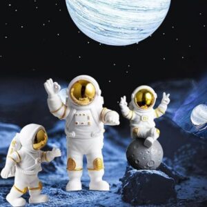 VRB DecTM 3Pcs Astronaut Figurine Spaceman Statue Ornament Toys Statue for Showpiece Home Room Office Desktop Decoration/Car Dashboard/Perfect Valentine Items (3 Pcs Big Golden Astronaut showpiece) - Product Image