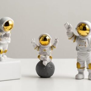 VRB DecTM 3Pcs Astronaut Figurine Spaceman Statue Ornament Toys Statue for Showpiece Home Room Office Desktop Decoration/Car Dashboard/Perfect Valentine Items (3 Pcs Big Golden Astronaut showpiece) - Product Image