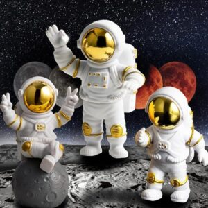 VRB DecTM 3Pcs Astronaut Figurine Spaceman Statue Ornament Toys Statue for Showpiece Home Room Office Desktop Decoration/Car Dashboard/Perfect Valentine Items (3 Pcs Big Golden Astronaut showpiece) - Product Image