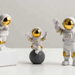 VRB DecTM 3Pcs Astronaut Figurine Spaceman Statue Ornament Toys Statue for Showpiece Home Room Office Desktop Decoration/Car Dashboard/Perfect Valentine Items (3 Pcs Big Golden Astronaut showpiece) - Product Image