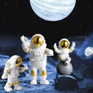 VRB DecTM 3Pcs Astronaut Figurine Spaceman Statue Ornament Toys Statue for Showpiece Home Room Office Desktop Decoration/Car Dashboard/Perfect Valentine Items (3 Pcs Big Golden Astronaut showpiece) - Product Image