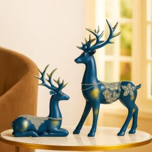 Xtore Creative Resin Golden Reindeer Sculptures | Beautiful Home Decor | Lifts up Energy of Your Room – (Pack of 2, Blue) - Product Image