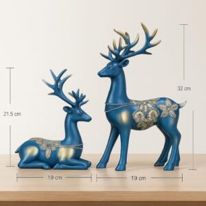 Xtore Creative Resin Golden Reindeer Sculptures | Beautiful Home Decor | Lifts up Energy of Your Room – (Pack of 2, Blue) - Product Image